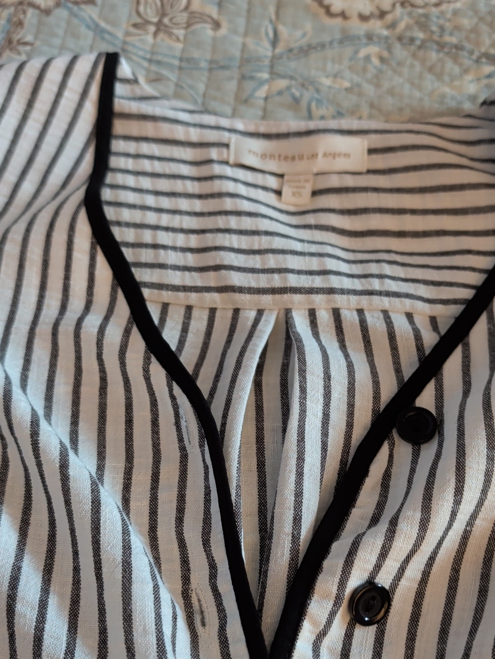Monteau Black and White Striped Button-Front Sleep Top